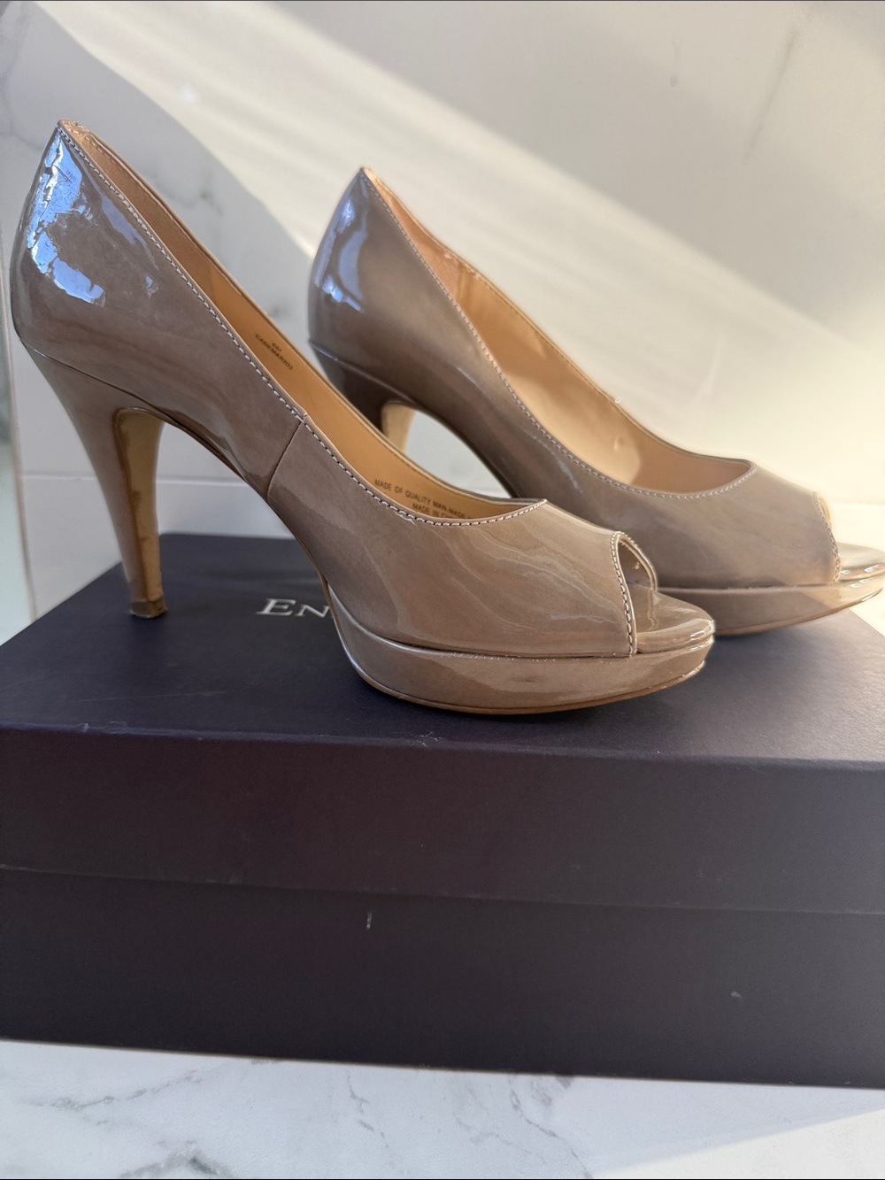 Enzo Angiolini Taupe Patent Peep-Toe Pumps - Women
